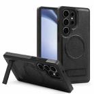For Samsung Galaxy S23 Ultra 5G Multi-function Holder MagSafe PU Phone Case(Black) - 1