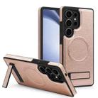 For Samsung Galaxy S23 Ultra 5G Multi-function Holder MagSafe PU Phone Case(Rose Gold) - 1