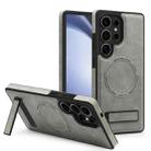 For Samsung Galaxy S23 Ultra 5G Multi-function Holder MagSafe PU Phone Case(Titanium Gray) - 1