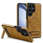 For Samsung Galaxy S23 Ultra 5G Multi-function Holder MagSafe PU Phone Case(Brown) - 1