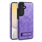 For Samsung Galaxy S24+ 5G Multi-function Holder MagSafe PU Phone Case(Light Purple) - 2