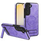 For Samsung Galaxy S23+ 5G Multi-function Holder MagSafe PU Phone Case(Light Purple) - 1