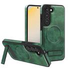 For Samsung Galaxy S23 5G Multi-function Holder MagSafe PU Phone Case(Green) - 1
