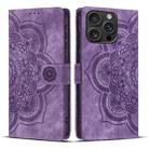 For iPhone 16 Pro Max Mandala Embossed Retro Frosted Leather Phone Case(Purple) - 1