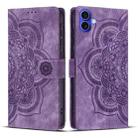 For iPhone 16 Mandala Embossed Retro Frosted Leather Phone Case(Purple) - 1