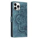 For iPhone 15 Pro Max Mandala Embossed Retro Frosted Leather Phone Case(Blue) - 3