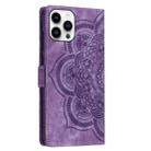 For iPhone 15 Pro Max Mandala Embossed Retro Frosted Leather Phone Case(Purple) - 3