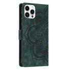 For iPhone 15 Pro Max Mandala Embossed Retro Frosted Leather Phone Case(Green) - 3