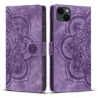 For iPhone 15 Plus Mandala Embossed Retro Frosted Leather Phone Case(Purple) - 1