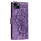 For iPhone 15 Plus Mandala Embossed Retro Frosted Leather Phone Case(Purple) - 3