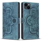 For iPhone 15 Mandala Embossed Retro Frosted Leather Phone Case(Blue) - 1