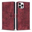 For iPhone 14 Pro Max Mandala Embossed Retro Frosted Leather Phone Case(Red) - 1