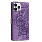 For iPhone 13 Pro Max Mandala Embossed Retro Frosted Leather Phone Case(Purple) - 3