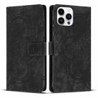 For iPhone 13 Pro Max Mandala Embossed Retro Frosted Leather Phone Case(Black) - 1