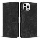 For iPhone 13 Pro Mandala Embossed Retro Frosted Leather Phone Case(Black) - 1