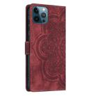 For iPhone 12 Pro Max Mandala Embossed Retro Frosted Leather Phone Case(Red) - 3