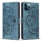 For iPhone 12 Pro Max Mandala Embossed Retro Frosted Leather Phone Case(Blue) - 1
