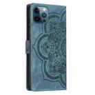 For iPhone 12 Pro Max Mandala Embossed Retro Frosted Leather Phone Case(Blue) - 3