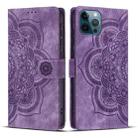 For iPhone 12 Pro Max Mandala Embossed Retro Frosted Leather Phone Case(Purple) - 1