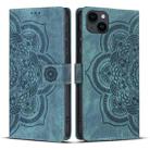 For iPhone 12 mini / 13 mini Mandala Embossed Retro Frosted Leather Phone Case(Blue) - 1