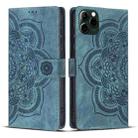 For iPhone 11 Pro Max Mandala Embossed Retro Frosted Leather Phone Case(Blue) - 1