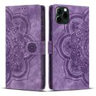 For iPhone 11 Pro Max Mandala Embossed Retro Frosted Leather Phone Case(Purple) - 1