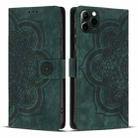 For iPhone 11 Pro Max Mandala Embossed Retro Frosted Leather Phone Case(Green) - 1