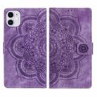 For iPhone 11 Mandala Embossed Retro Frosted Leather Phone Case(Purple) - 1