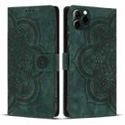 For iPhone 11 Pro Mandala Embossed Retro Frosted Leather Phone Case(Green) - 1