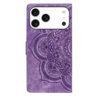 For iPhone 17 Pro Mandala Embossed Retro Frosted Leather Phone Case(Purple) - 3