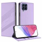 For Samsung Galaxy M53 5G Embossed Multi-functional Wallet Retro Leather Phone Case(Light Purple) - 1
