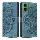 For Motorola Moto G35 5G Mandala Embossed Retro Frosted Leather Phone Case(Blue) - 1