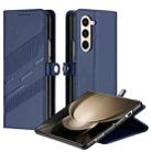 For Samsung Galaxy Z Fold6 5G Embossed Multi-functional Wallet Retro Leather Phone Case(Dark Blue) - 1