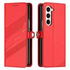 For Samsung Galaxy Z Fold5 5G Embossed Multi-functional Wallet Retro Leather Phone Case(Red) - 2