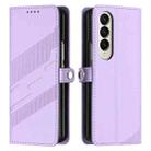 For Samsung Galaxy Z Fold4 5G Embossed Multi-functional Wallet Retro Leather Phone Case(Light Purple) - 2
