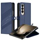 For Samsung Galaxy Z Fold4 5G Embossed Multi-functional Wallet Retro Leather Phone Case(Dark Blue) - 1