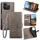 For Redmi Note 14 4G 164.84mm Tree & Deer Embossed Leather Phone Case(Grey) - 1