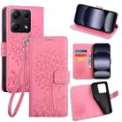 For Redmi Note 14S 4G Tree & Deer Embossed Leather Phone Case(Pink) - 1