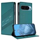 For Google Pixel 9 Pro Embossed Multi-functional Wallet Retro Leather Phone Case(Dark Green) - 1