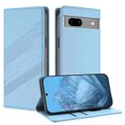 For Google Pixel 7a Embossed Multi-functional Wallet Retro Leather Phone Case(Light Blue) - 1