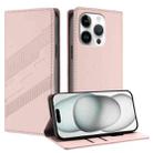 For iPhone 16 Pro Embossed Multi-functional Wallet Retro Leather Phone Case(Pink) - 1