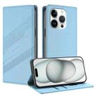For iPhone 14 Pro Embossed Multi-functional Wallet Retro Leather Phone Case(Light Blue) - 1