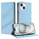 For iPhone 13 mini Embossed Multi-functional Wallet Retro Leather Phone Case(Light Blue) - 1