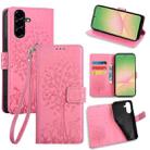For Samsung Galaxy A56 5G Tree & Deer Embossed Leather Phone Case(Pink) - 1