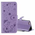 For iPhone 6 Plus Cat Bee Embossing Pattern Shockproof Horizontal Flip Leather Case with Holder & Card Slots & Wallet(Purple) - 1