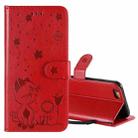 For iPhone 6 Cat Bee Embossing Pattern Shockproof Horizontal Flip Leather Case with Holder & Card Slots & Wallet(Red) - 1