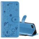 For iPhone SE 2022 / SE 2020 / 8 / 7 Cat Bee Embossing Pattern Shockproof Horizontal Flip Leather Case with Holder & Card Slots & Wallet(Blue) - 1