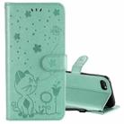 For iPhone SE 2022 / SE 2020 / 8 / 7 Cat Bee Embossing Pattern Shockproof Horizontal Flip Leather Case with Holder & Card Slots & Wallet(Green) - 1