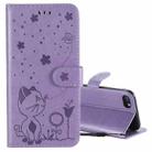 For iPhone SE 2022 / SE 2020 / 8 / 7 Cat Bee Embossing Pattern Shockproof Horizontal Flip Leather Case with Holder & Card Slots & Wallet(Purple) - 1