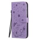 For iPhone SE 2022 / SE 2020 / 8 / 7 Cat Bee Embossing Pattern Shockproof Horizontal Flip Leather Case with Holder & Card Slots & Wallet(Purple) - 1
